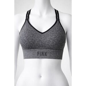 Victoria's Secret PINK Sports Bra Grey Heather Seamless Racerback V-Neck Workout